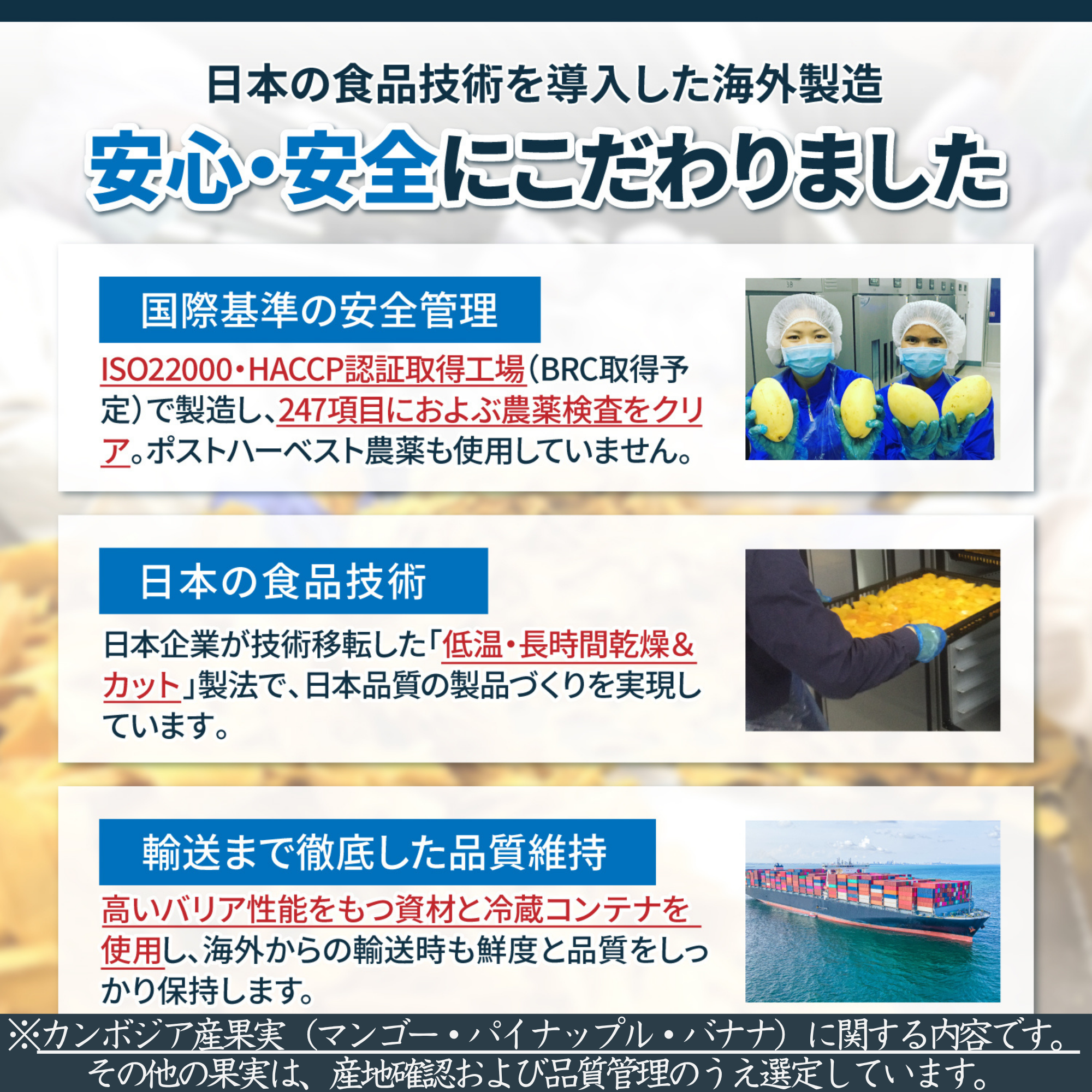 品質・安全性セクション（信頼性訴求）